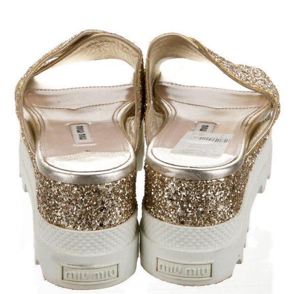 Miu Miu Sparkle Glitter Platforms in Gold Espadrilles - Picture 3 of 4